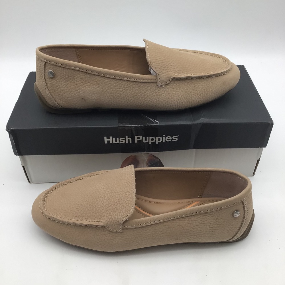 Hush Puppies Ozzie Khaki Tumbled Nubuck Leather Loafers Womens 6.5W Wide NEW
